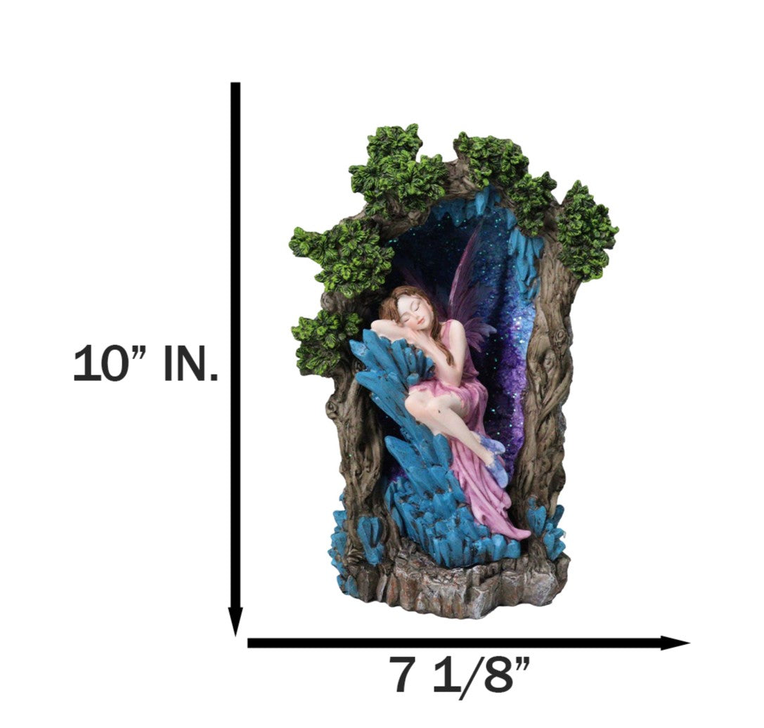 Sleeping Pink Fairy On Blue Crystals Enchanted Tree LED Backflow Incense Burner