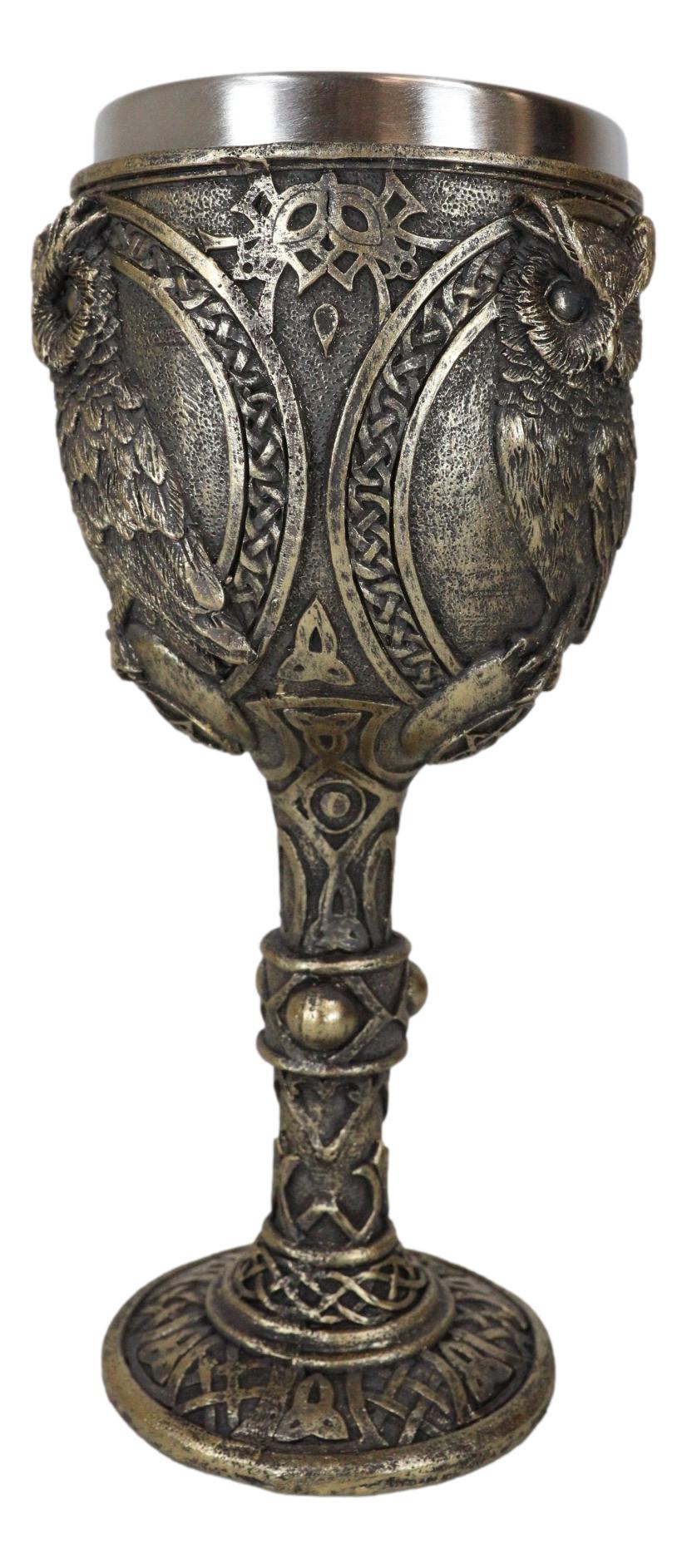 Wicca Wisdom Of The Woods Great Horned Owl Perching On Pentagram Wine Goblet