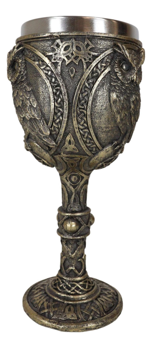 Wicca Wisdom Of The Woods Great Horned Owl Perching On Pentagram Wine Goblet