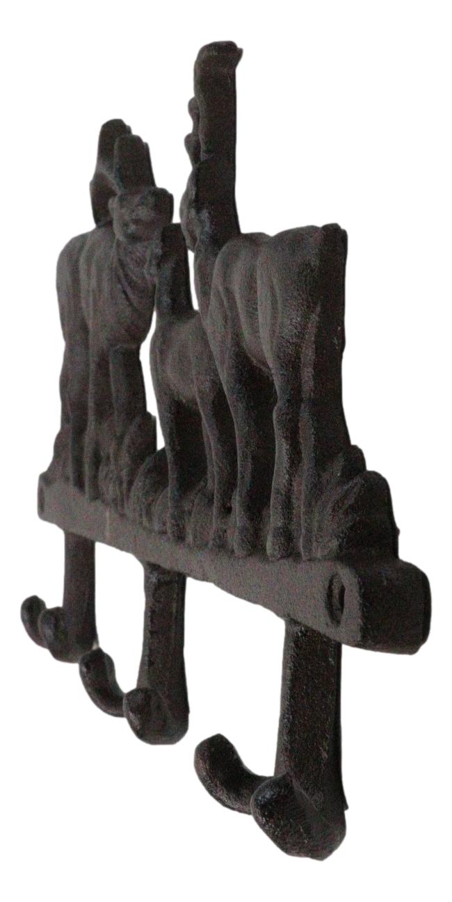 Rustic Deer Stag Doe and Fawn Family Antlers Cast Iron 6 Peg Wall Hook Sculpture