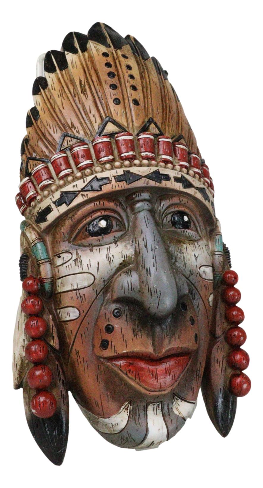 Southwestern Colorful Native American Indian Chief With Headdress Wall Plaque