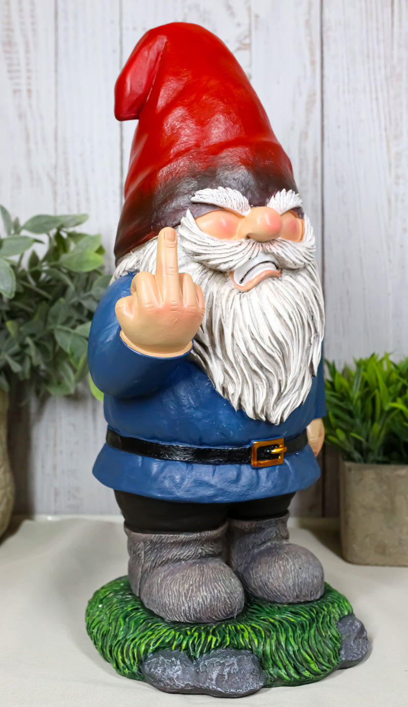 Feisty Rude Go Away! Gnome Dwarf Flipping The Bird Middle Finger Figurine 13"H