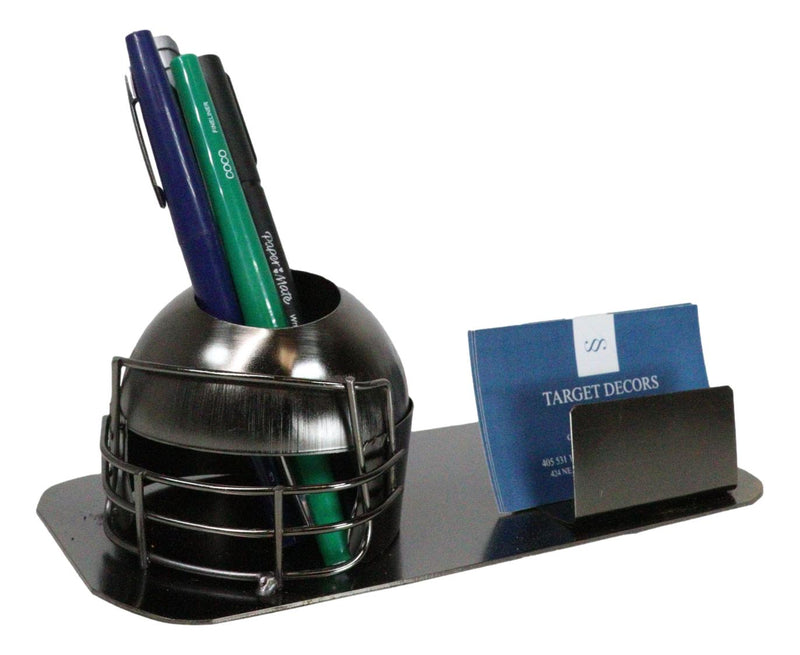 Gridiron Football Helmet Stationery Pen And Business Card Holder Metal Figurine