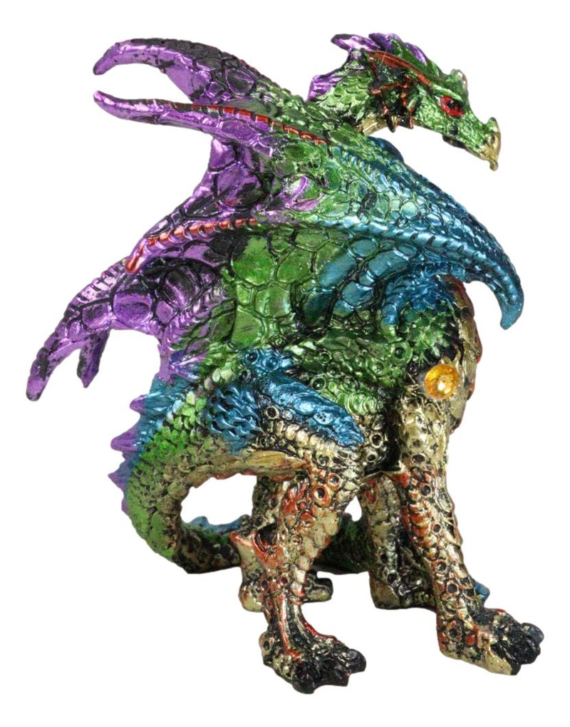 Standing Semi Metallic Rainbow Sky Horizon Dragon With Gemstones 4"H Figurine