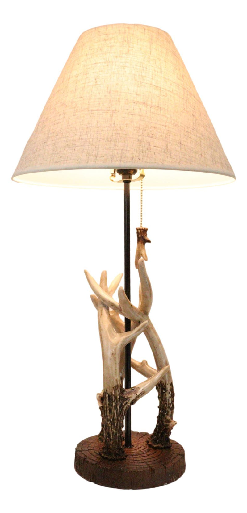 Rustic Western Entwined Stag Deer Antlers On Tree Ring Table Lamp With Shade