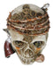Macabre Pirate Captain Skull With Thorns Revolver Gun and Pink Rose Figurine