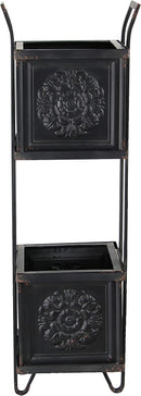 Rustic Farmhouse 2 Tiered Black Metal Box Planters With French Floral Design