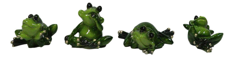 Set of 4 Whimsical Green Pond Frogs in Multiple Poses Decorative Figurines
