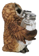 Brown Great Horned Owl Salt and Pepper Shaker Holder Set with Glass Shakers