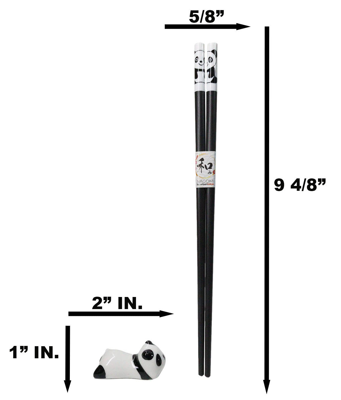 White And Black Giant Panda Bears Set of 2 Chopsticks And Ceramic Rests Set