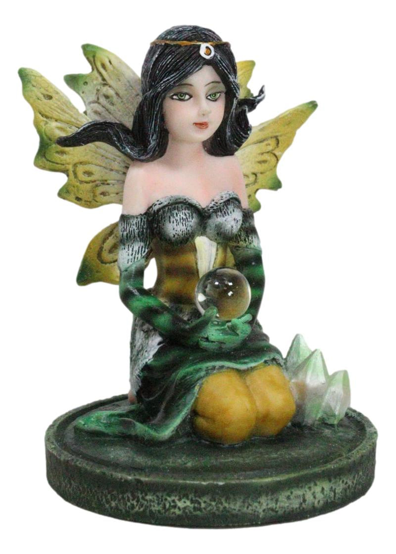 Kneeling Bumblebee Spring Fairy With Crystal Ball On Garden Mini Figurine