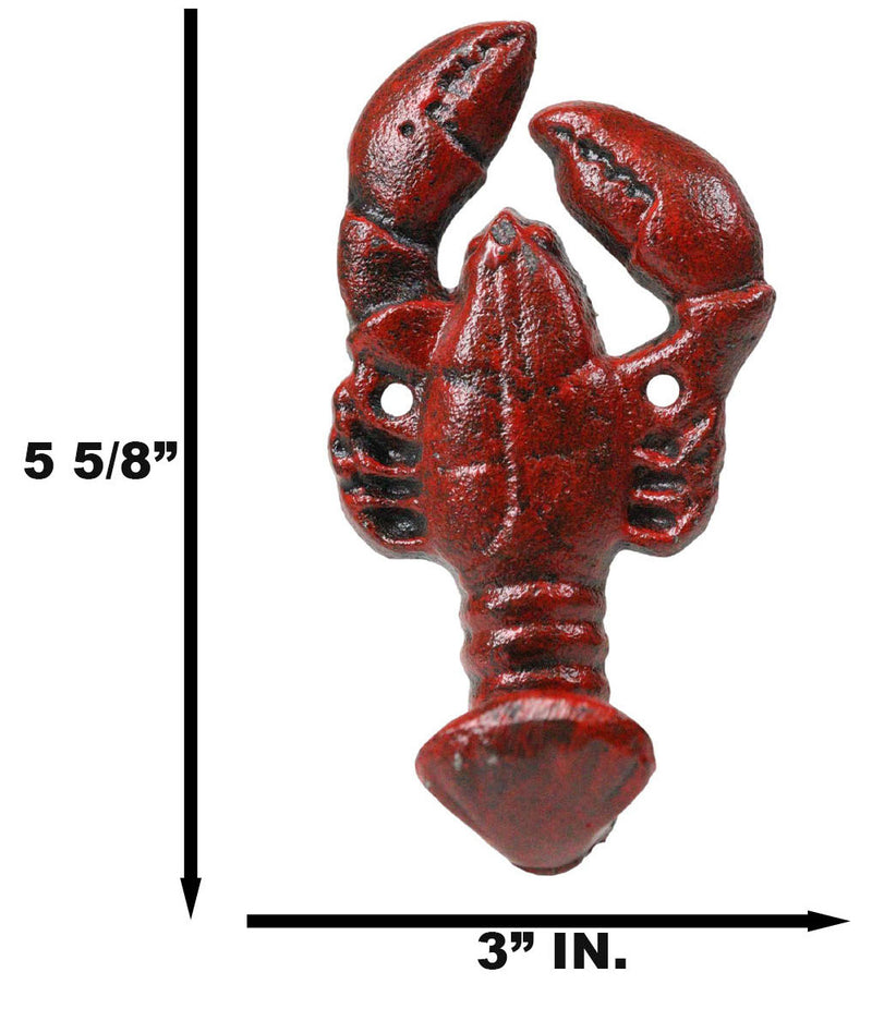 Set of 2 Cast Iron Red Nautical Cajun Creole Crawfish Lobster Tail Wall Hooks