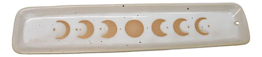 Cream White Ceramic Celestial Astrology Moon Phase Incense Catcher Holder Dish