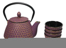 Royal Purple And Gold Honeycomb Tetsubin 27oz Cast Iron Tea Pot With 4 Cups Set