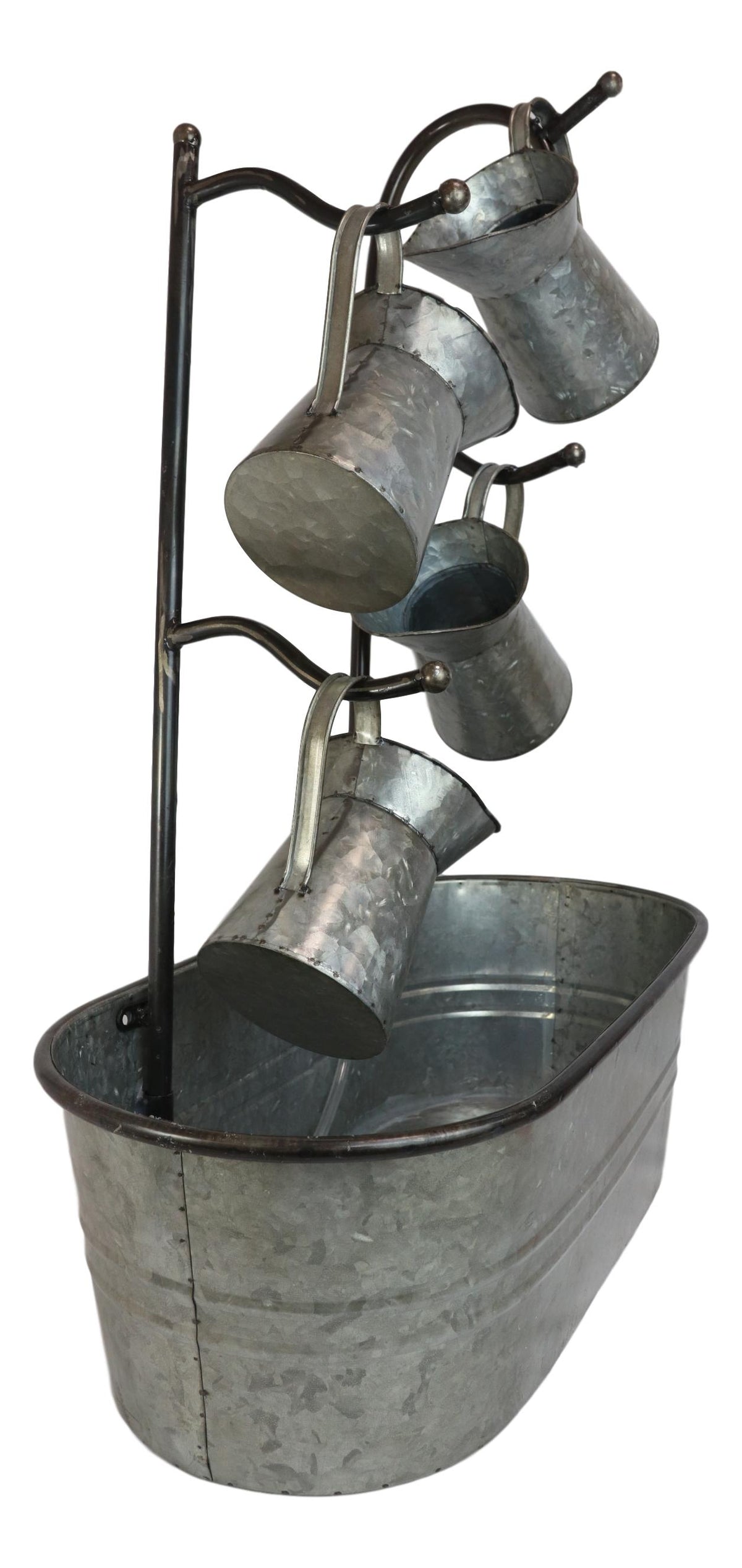Galvanized Metal Rustic Watering Cans Cascading Basin Electric Water Fountain