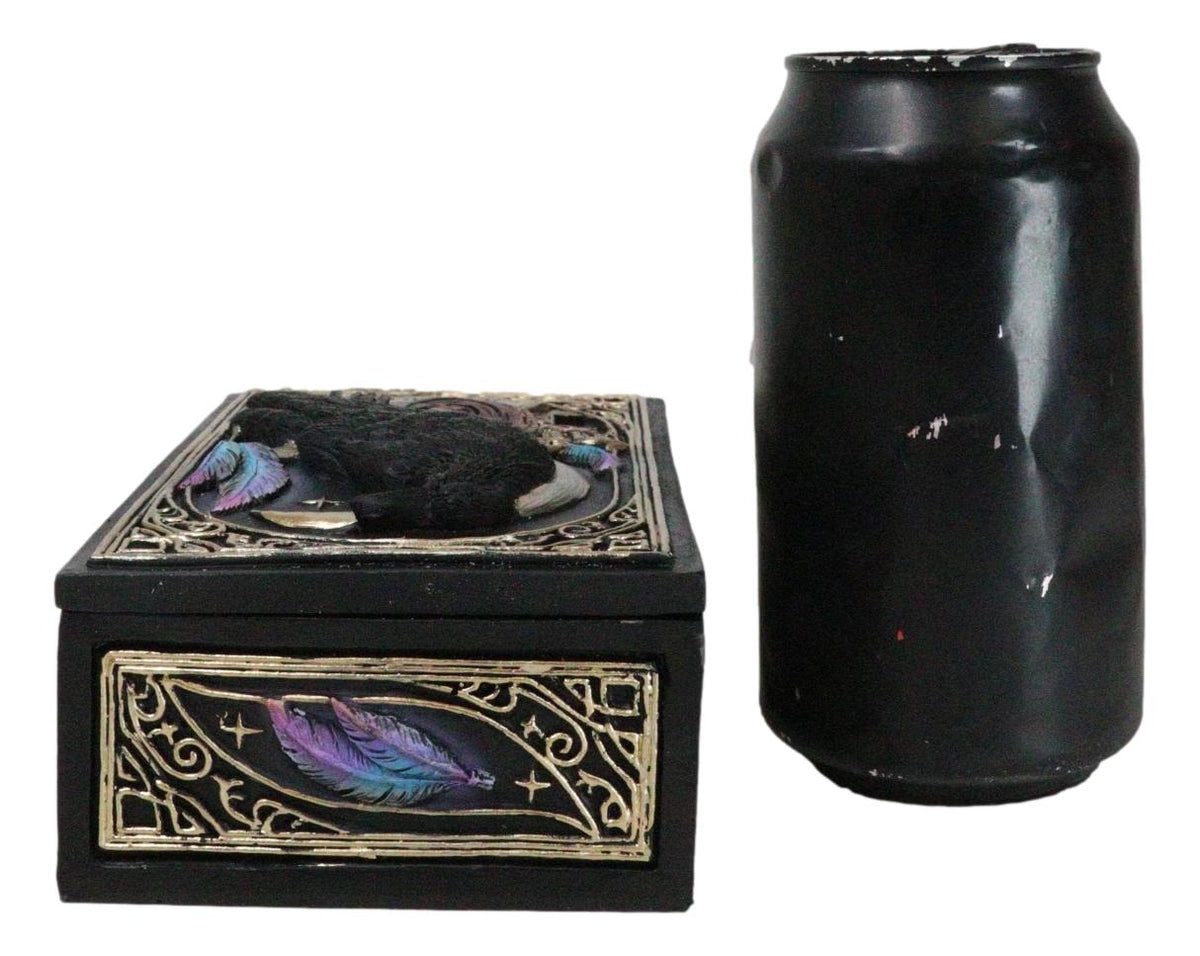 Mystic Raven Crow Crescent Moon Wicca Divination Ornate Tarot Cards Trinket Box