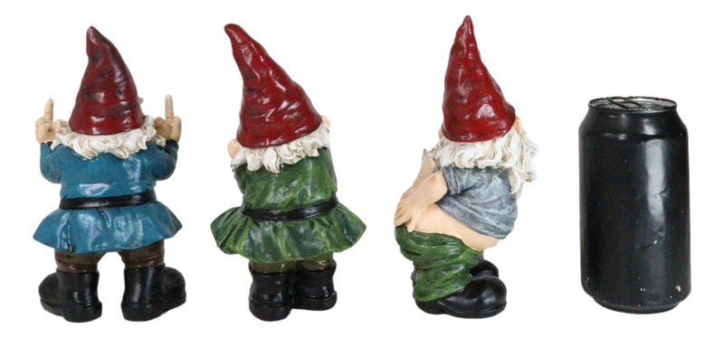 Set of 3 Rude Old Mr Gnomes Flipping The Bird Mooning and Conniving Figurines