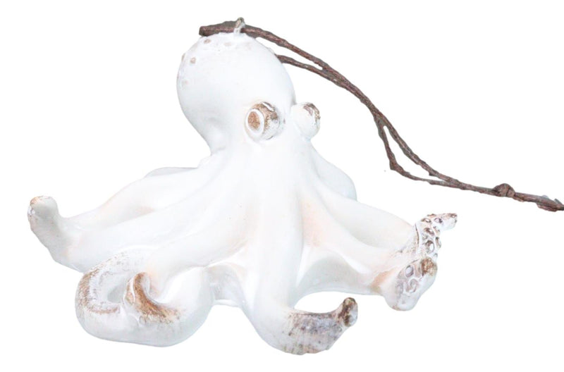 Set Of 6 Antique White Octopus Ocean Marine Wall Hanging Decor Tree Ornaments