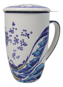 Great Wave Kanagawa 15oz Porcelain Tea Mug With Lid & Stainless Steel Infuser