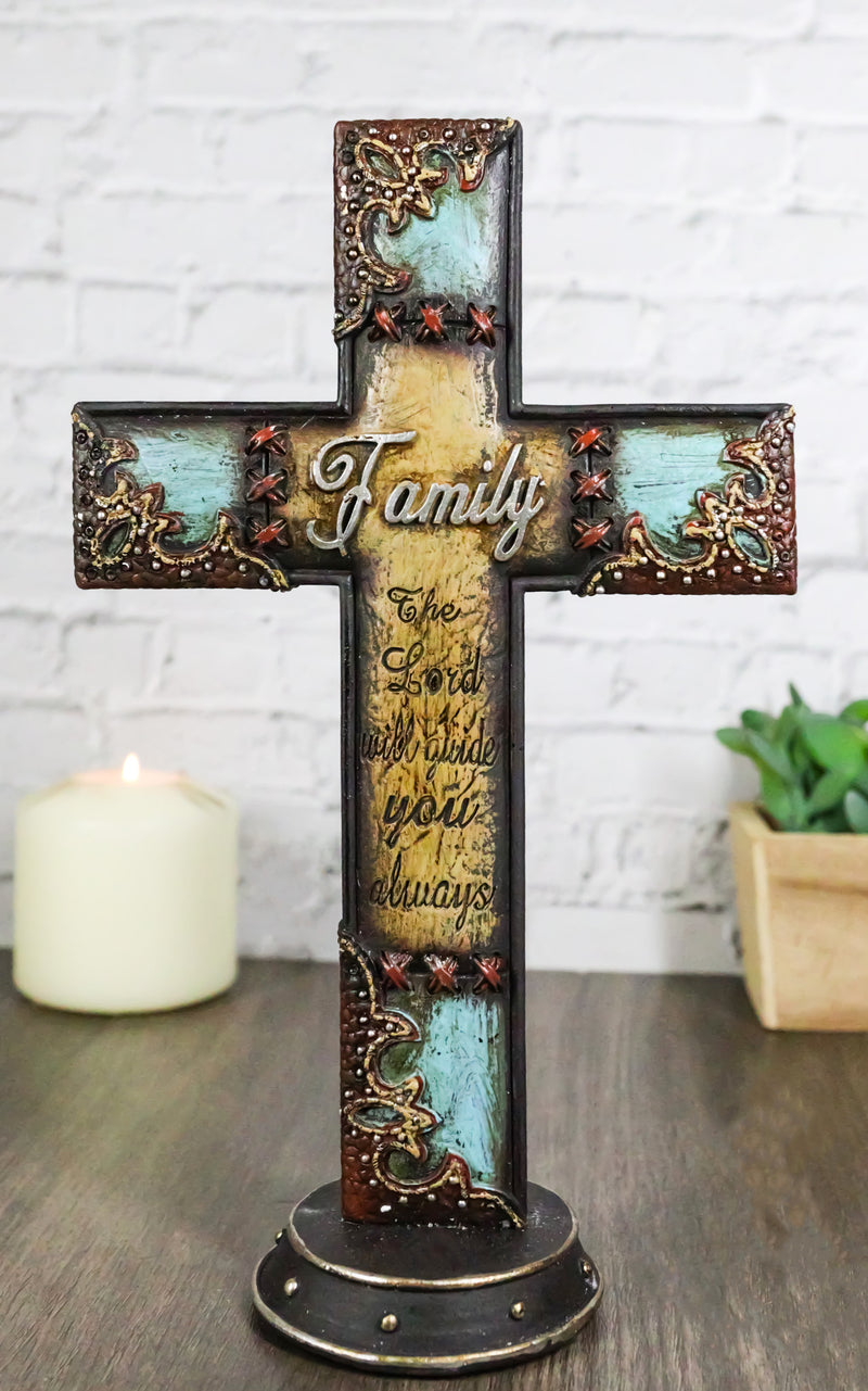 Turquoise Rustic Tuscany Family The Lord Will Guide You Always Desktop Cross