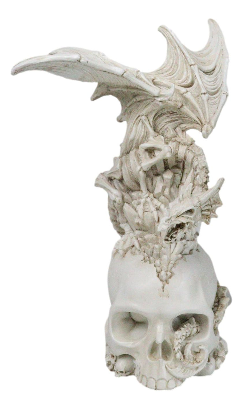 Ossuary Macabre Skeleton Bone Dragon Perching On Gothic White Skull Figurine
