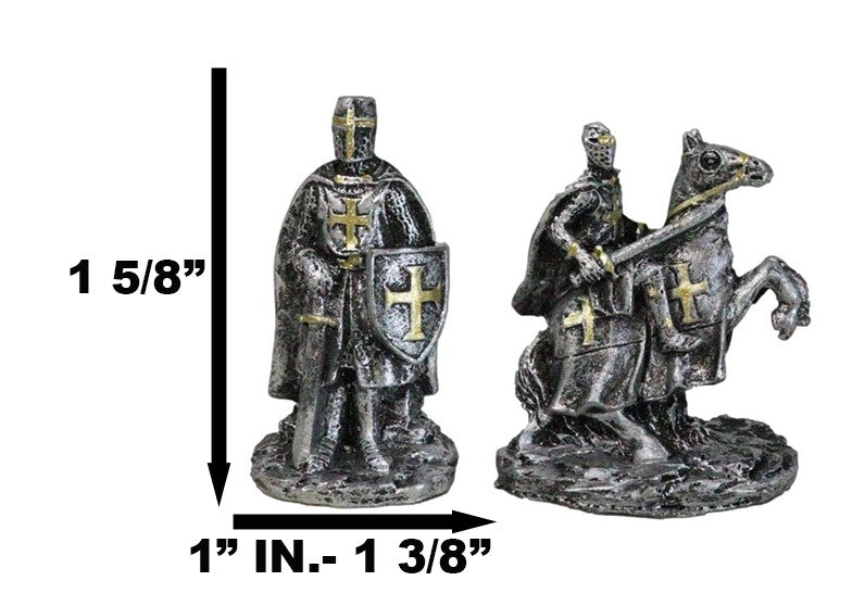 Set of 12 Medieval Crusader Knights With Swords Shields Horses Mini Figurines