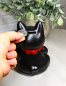 Japanese Lucky Charm Black Beckoning Cat Maneki Neko Ceramic Money Bank 6"H