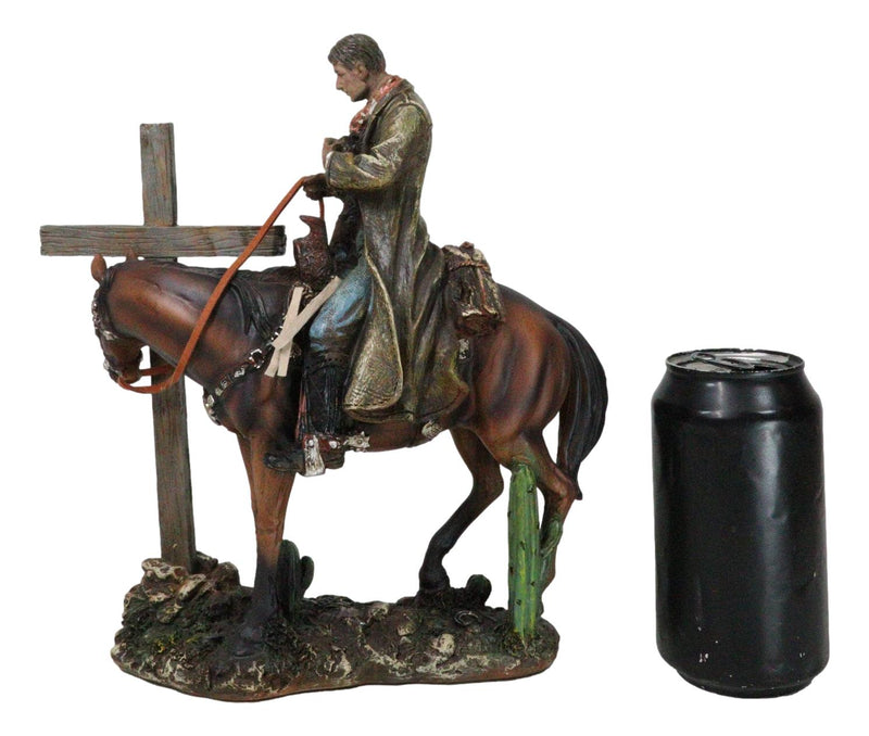 Western Cowboy in Solemn Prayer On Horse By Faded Cross And Cactus Figurine