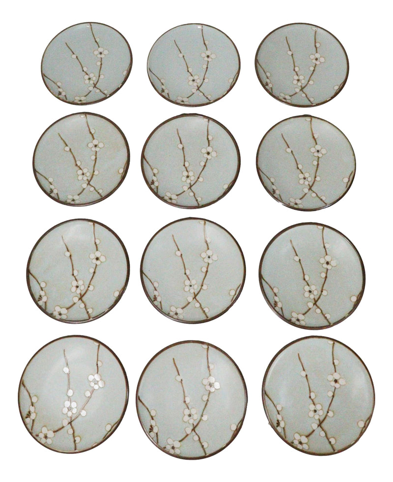 Set Of 12 Sakura Cherry Blossoms Japanese Porcelain Appetizer Dessert Plates