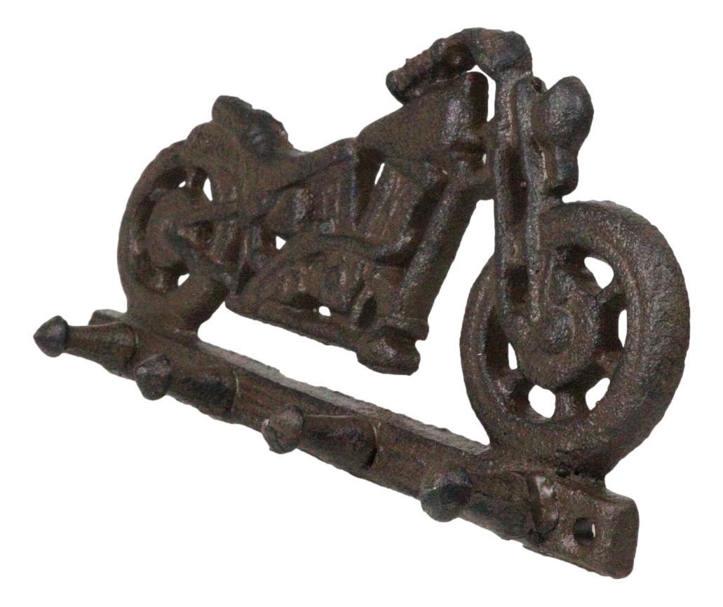 Rustic Cast Iron Retro Motorcycle Bike 4-Peg Wall Hooks Coat Towel Keys Hanger