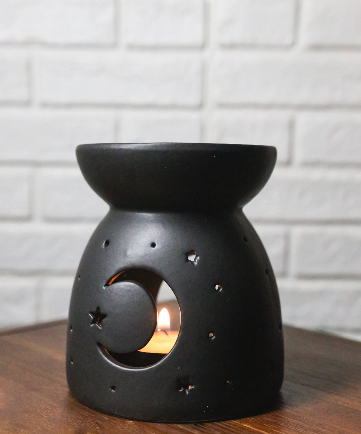 Ceramic Wicca Crescent Moon And Stars Essential Oil Burner Votive Candle Warmer