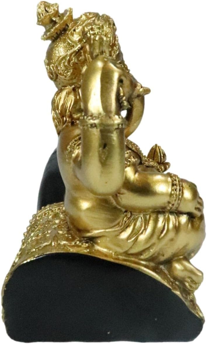 Hindu Golden Elephant God Ganesha Shunya Mudra Palm Hand Votive Candle Holder