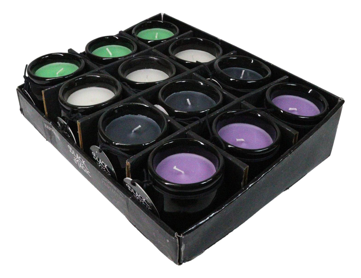 Pack of 12 Ceramic Witch Halloween Black Magic Cauldron Scented Pillar Candles