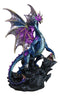 Dream Weaver Night Blue Purple Dragon On Rock Steppes With Glass Pyramid Statue