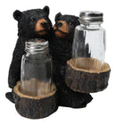 Rustic Forest Black Bear Couple Glass Salt and Pepper Shakers Holder Figurine