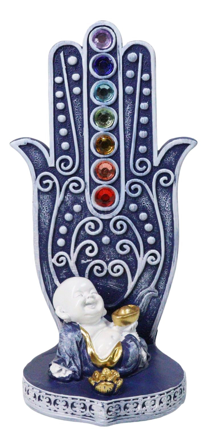 Ebros Blue Buddha Monk Hamsa Hand 7 Chakra Gemstone Incense Burner 6"H
