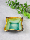Pack Of 6 Green Midori Kannyu Porcelain Wavy Square Shaped Sauce Dishes 3oz