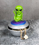 UFO Green Extra Terrestrial Roswell Alien On Spaceship Trinket Box Figurine