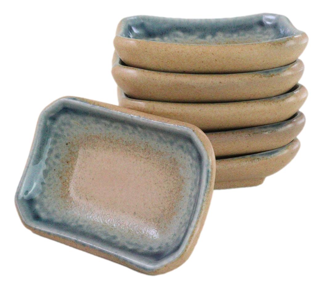 Pack Of 6 Ceramic Ao Nagashi Soy Sauce Oil Condiment Rectangular Dishes 2oz