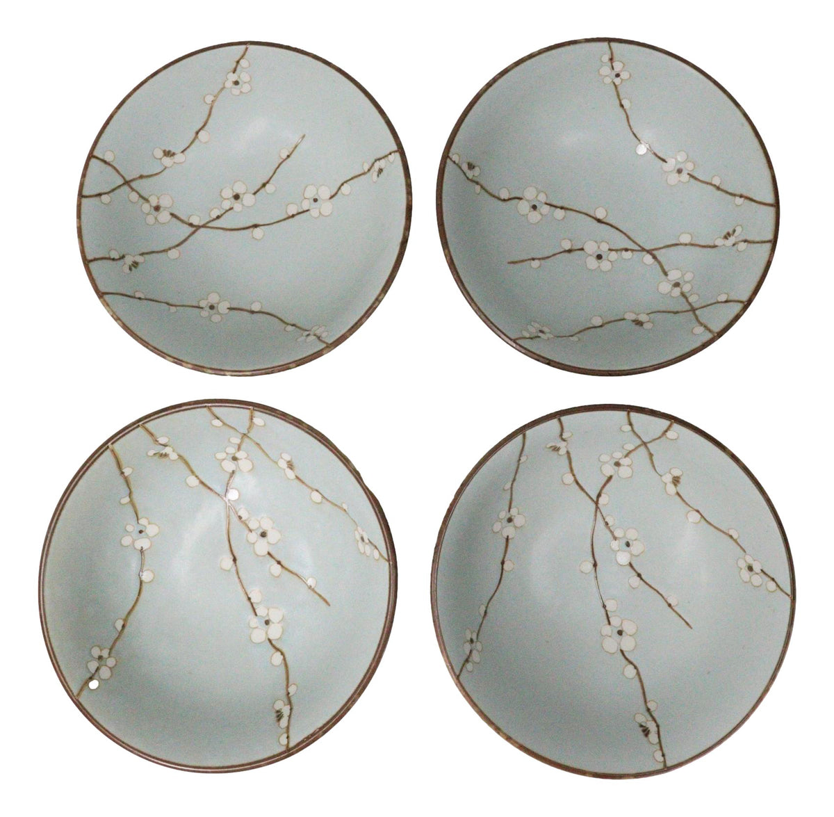 Set Of 4 Japan Made Sakura Cherry Blossoms Porcelain Ramen Soup Large Bowls 46oz - Ebros Gift