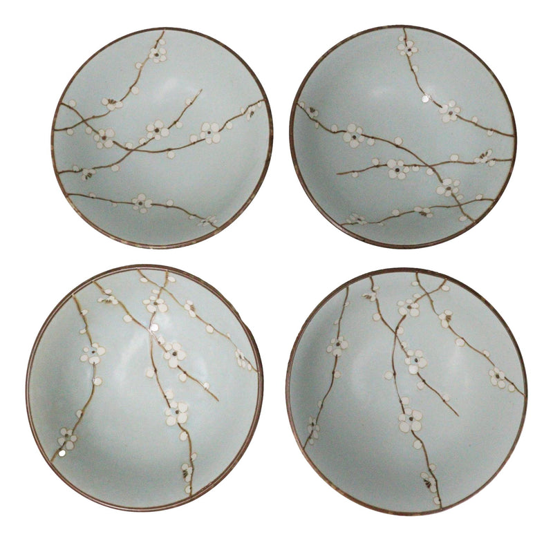 Set Of 4 Japan Made Sakura Cherry Blossoms Porcelain Ramen Soup Large Bowls 46oz