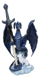Blue Midnight Alpha Blade Dragon And White Wolf Figurine W/ Letter Opener Sword
