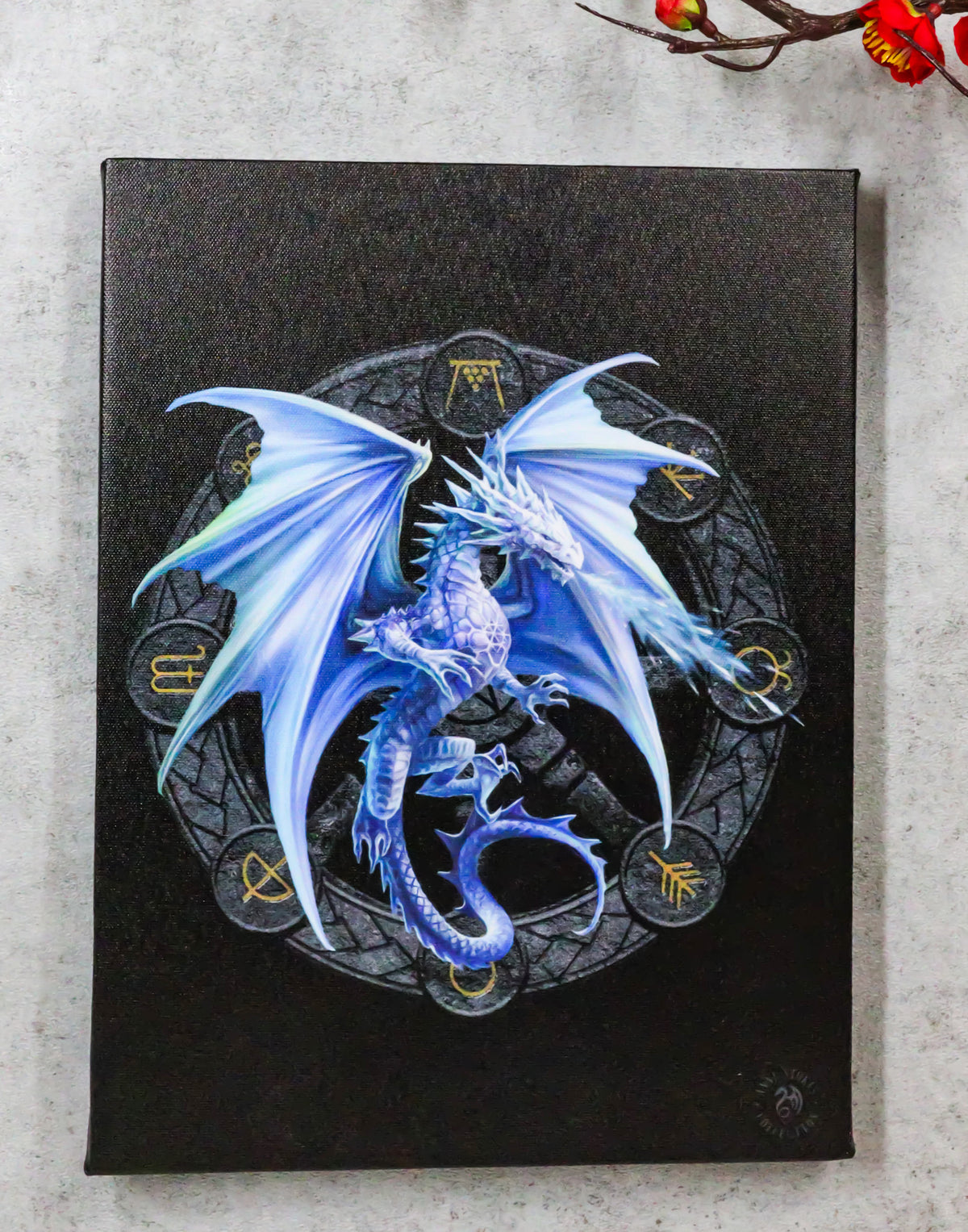 Anne Stokes Yule Drake Sabbats Wheel of The Year Dragon Canvas Wall Decor - Ebros Gift