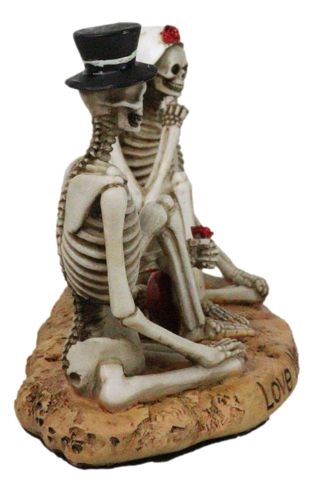 Love Never Dies Skeleton Bridal Wedding Couple With Rose by Red Heart Figurine