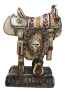 Rustic Southwest Indian Chieftain Roach Skull Cowboy Horse Saddle Figurine