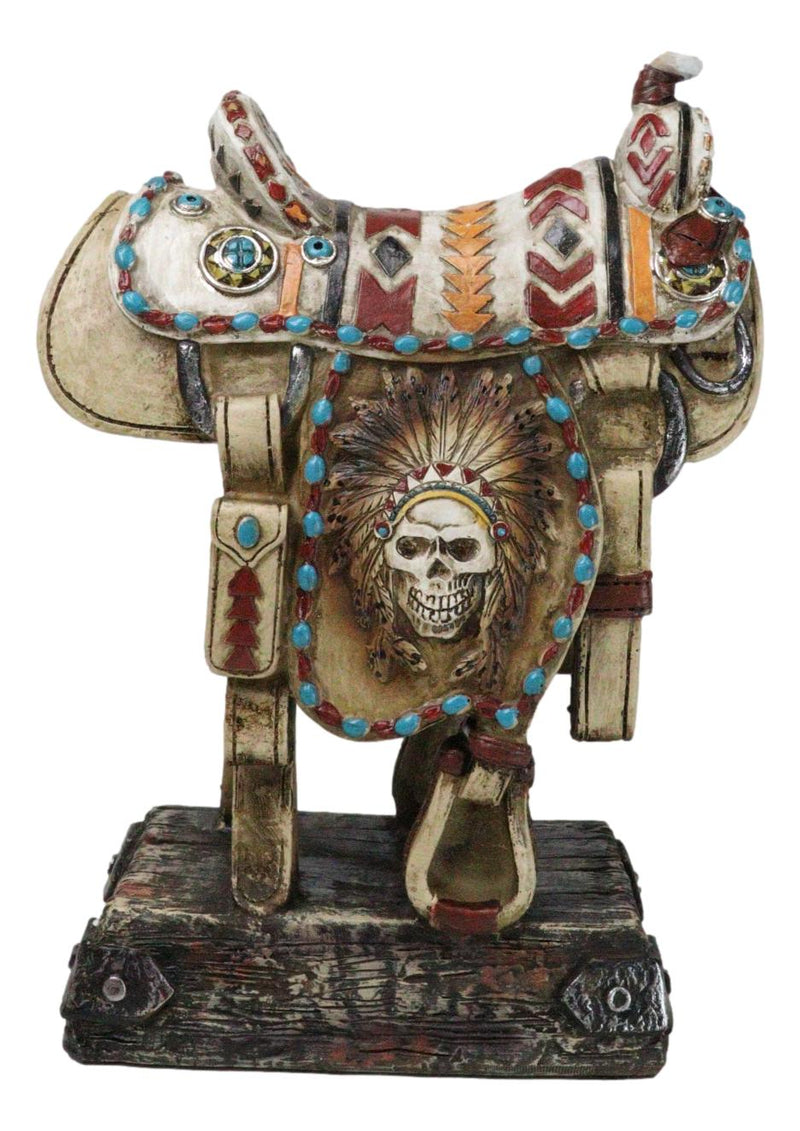 Rustic Southwest Indian Chieftain Roach Skull Cowboy Horse Saddle Figurine