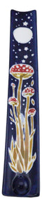 Ceramic Starry Night Moon Toadstool Mushrooms Forest Incense Burner Figurine