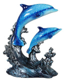 Nautical Marine Sea Ocean 2 Blue Dolphins Swimming Over Reef Waves Figurine