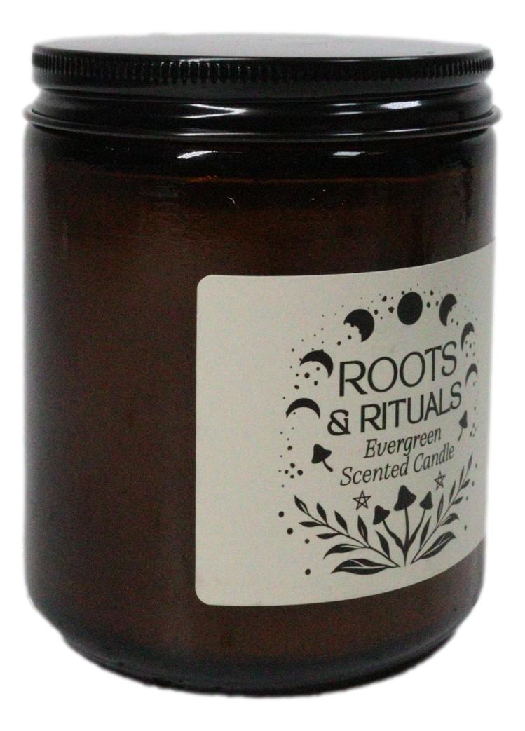 Ebros Roots & Rituals Evergreen Scented Amber Glass Jar Candle 22 Hour