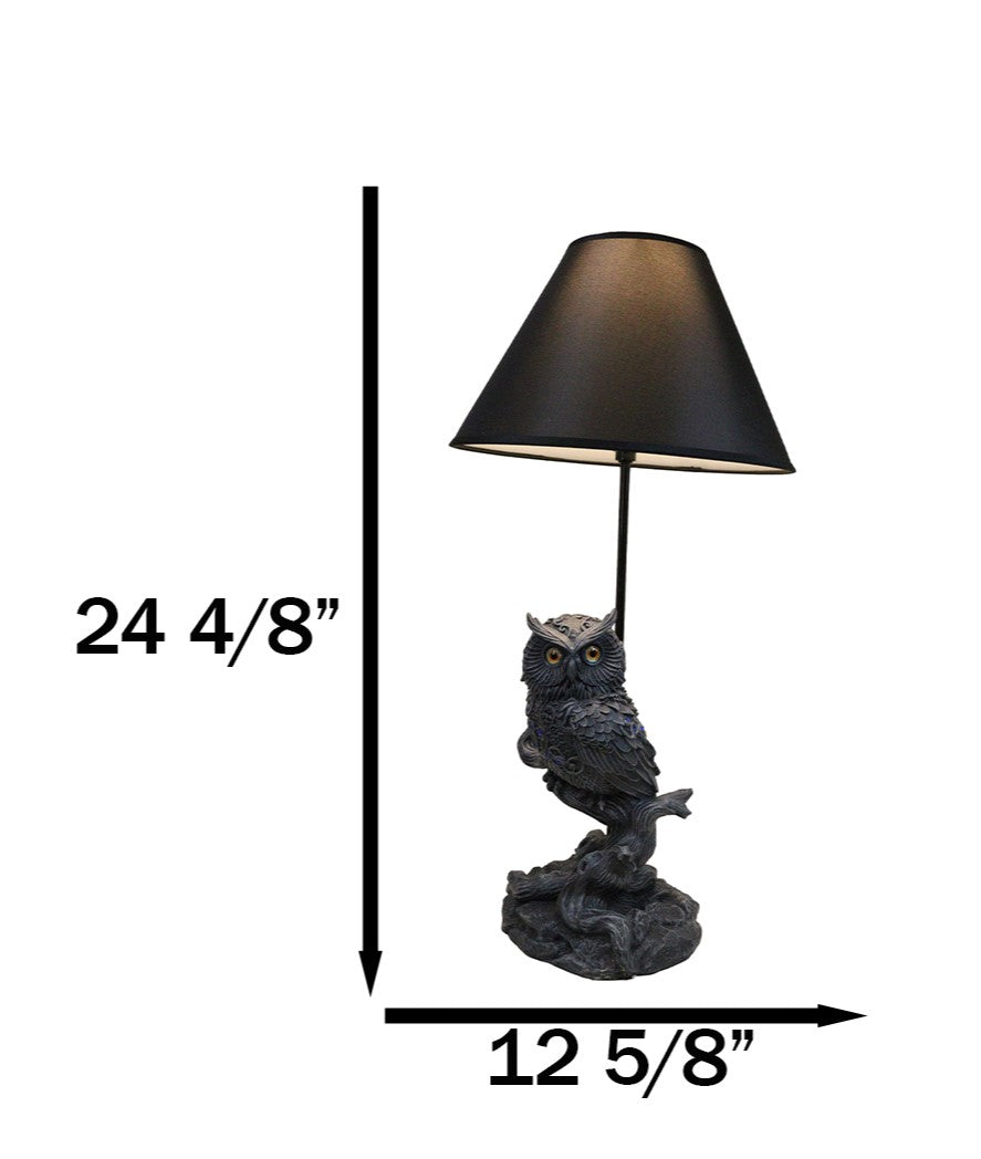 Wisdom of The Woods Mystical Bejeweled Owl Perching On Tree Branch Table Lamp